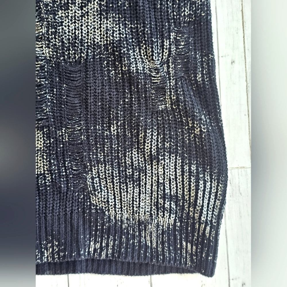 Love More Black & Metallic Silver Distressed Grunge Cold Shoulder Sweater Size L - Picture 4 of 11
